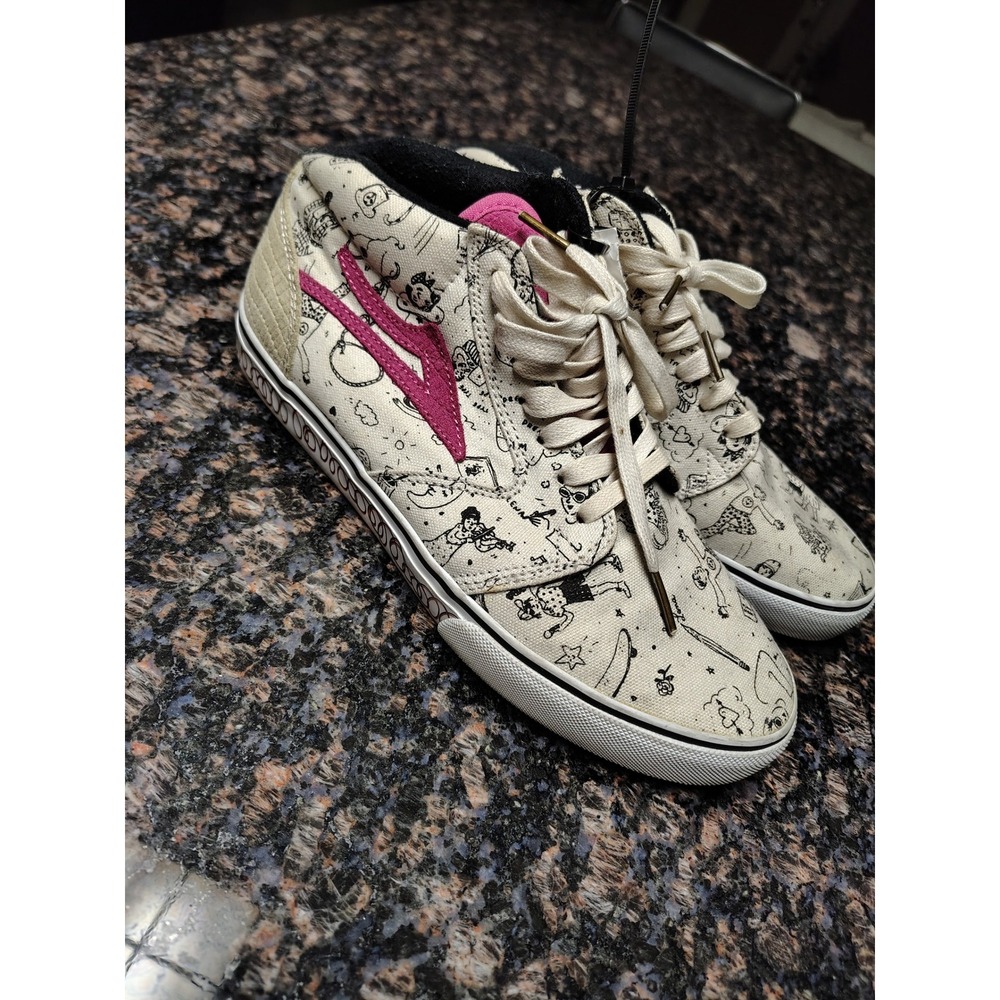 Lakai x Lena Dunham Womens 8 Skate Shoes Cream Pink Mid Top Doodle Art Sneaker